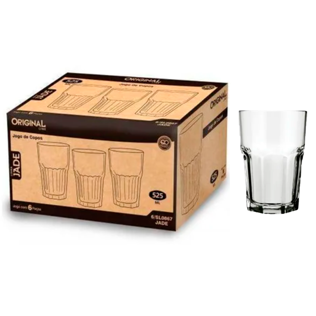 Kit 6 Copos Grande De Vidro Grosso Resistente Com 525 Ml - E-Shop Diamond